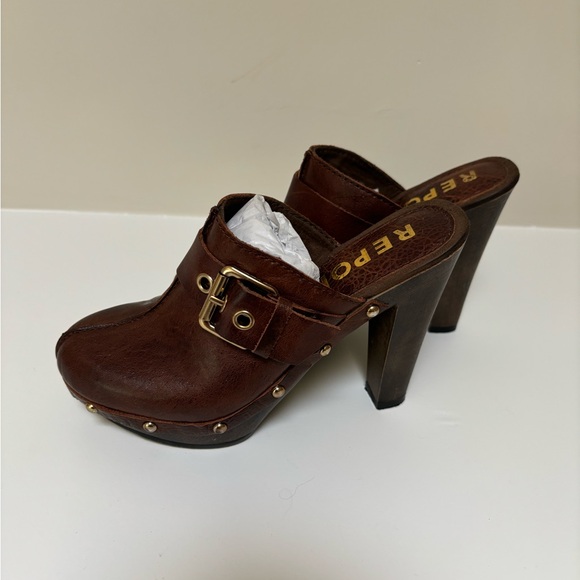 REPORT Brown Leather Laurent clog platform buckle - Picture 6 of 14